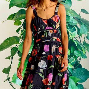 EUC Frances Austen Mini Dress in Woodlands Print Size 2 Black - Like New